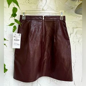 Zara Basic Collection Brown Vegan Leather Zip Up Mini Skirt - Size XS NWT